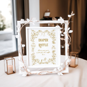 Gold Vintage Blumen-Schleife Bär Baby Shower Winde Poster