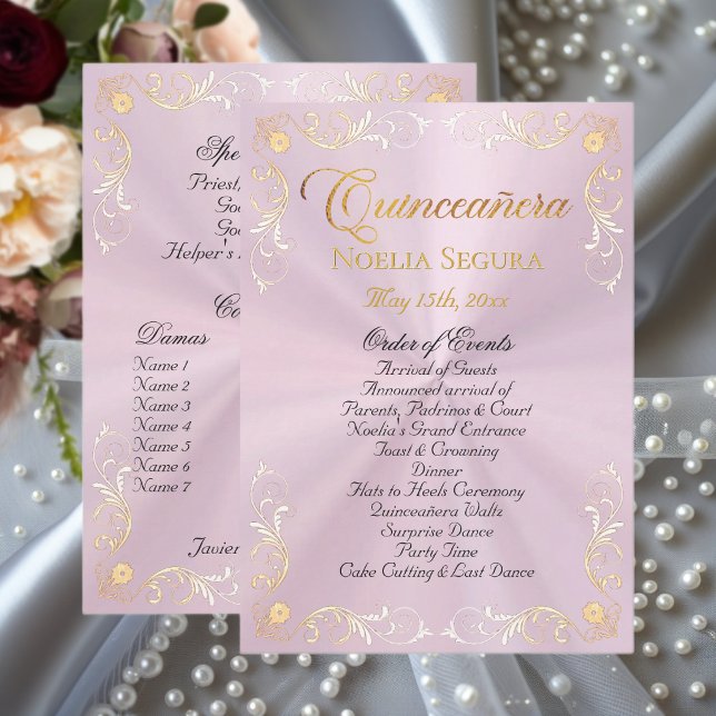 Gold Vintage Border Quinceanera - Pastell Rosa Programm (Von Creator hochgeladen)