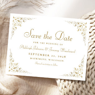 Gold Vintage botanische Hochzeit Sichern Sie das D Postkarte