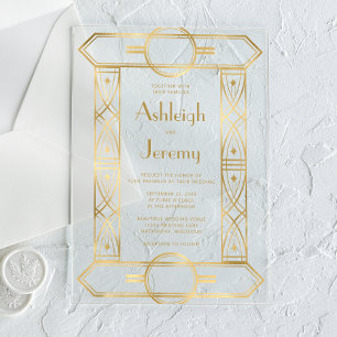 Gold Vintage Deco Rahmen Hochzeit Acryleinladungen