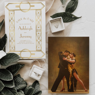 Gold Vintage Deco Rahmen Weiße Foto Hochzeit Save The Date