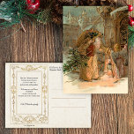 Gold Vintage Father Christmas and Angel Postkarte<br><div class="desc">Old world Father Christmas in heavily ornamented gold robes bearing gifts and tree with winged angel. Beautiful complementary graphics on back with editable text fields.</div>