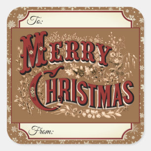 Gold Vintage Frohe Weihnachten Geschenk Label Aufk Quadratischer Aufkleber