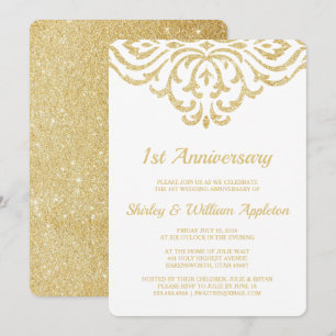 Gold Vintage Glam Elegant 1. Hochzeitsjubiläum Einladung