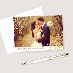 Gold Vintage Glamour Wedding Foto Monogram Dankeskarte