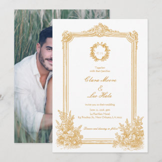 Gold Vintage Ornate Border Wedding Photo  Einladung