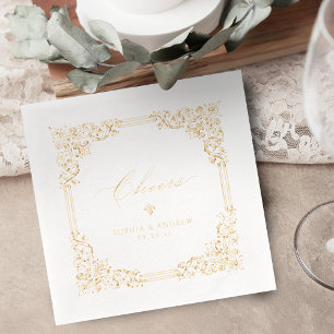 Gold Vintage Rahmen Elegante Hochzeit Cheers Servietten Mit Folie