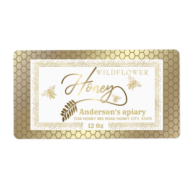 Gold Vintage rustikale Bienen Honigzweig Etikett (Vorne)