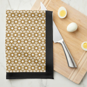 Gold Vintage Starburst-Muster Schwarz Geschirrtuch