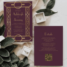 Gold Vintager Deko Frame Burgundy QR Code Wedding