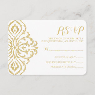 Gold Vintager Glamour Elegance Wedding RSVP Card Karte