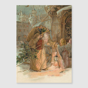 Gold Vintager Vater Weihnachten und Engel Magnetkarte