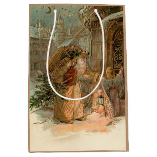 Gold Vintager Vater Weihnachten und Engel Mittlere Geschenktüte