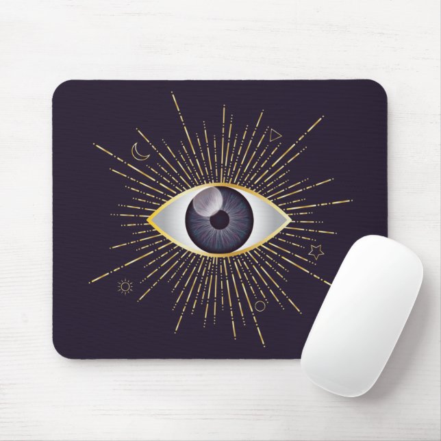 Gold & Violet Mystic Evil Eye Nazar Mati Mousepad (Mit Mouse)