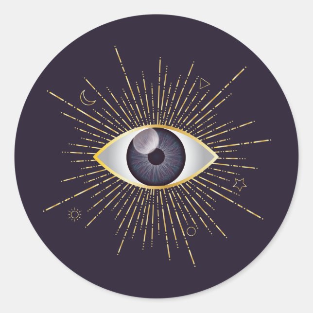 Gold & Violet Mystic Evil Eye Nazar Mati Runder Aufkleber (Vorderseite)
