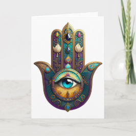 Gold Violet Teal Hamsa w/ Turquoise Third Eye Karte