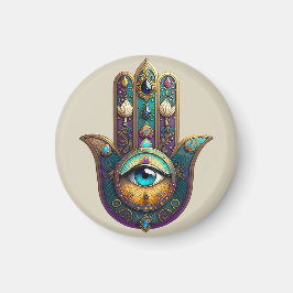 Gold Violet Teal Hamsa w/ Turquoise Third Eye Magnet