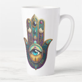 Gold Violet Teal w/ Turquoise Third Eye Hamsa Milchtasse