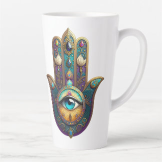Gold Violet Teal w/ Turquoise Third Eye Hamsa Milchtasse