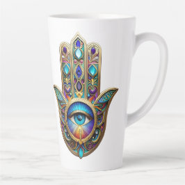 Gold Violet Turquoise Hamsa w/ Sapphire Third Eye Milchtasse