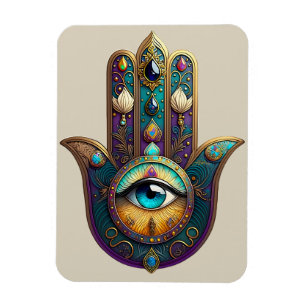 Gold Violett Türkis Hamsa mit Türkis Drittes Auge Magnet
