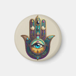 Gold Violett Türkis Hamsa mit Türkis Drittes Auge Magnet