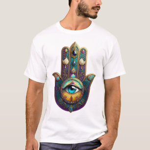 Gold Violett Türkis Hamsa mit Türkis Drittes Auge T-Shirt