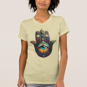Gold Violett Türkis Hamsa mit Turmalin-Drittes Aug T-Shirt
