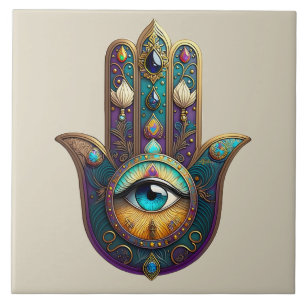 Gold Violett Türkis Hamsa mit Turquoise Drittem Au Fliese