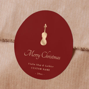 Gold Violin Geigenbauer Elegant Frohe Weihnachten Runder Aufkleber
