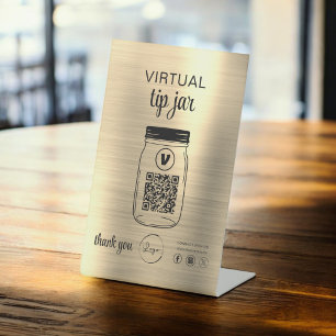 Gold Virtual Tipp Jar QR-Logo Weiß Sockelschild