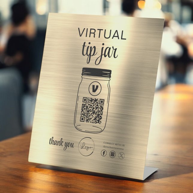 Gold Virtual Tipp Jar QR-Logo Weiß Sockelschild (Von Creator hochgeladen)