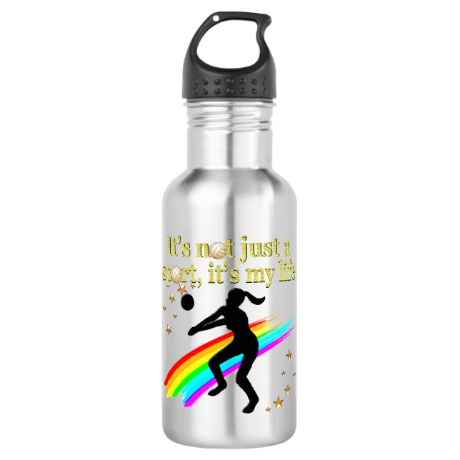 GOLD VOLLEYBALL IST MEIN LEBENSGESTALTUNG EDELSTAHLFLASCHE (Vorderseite)