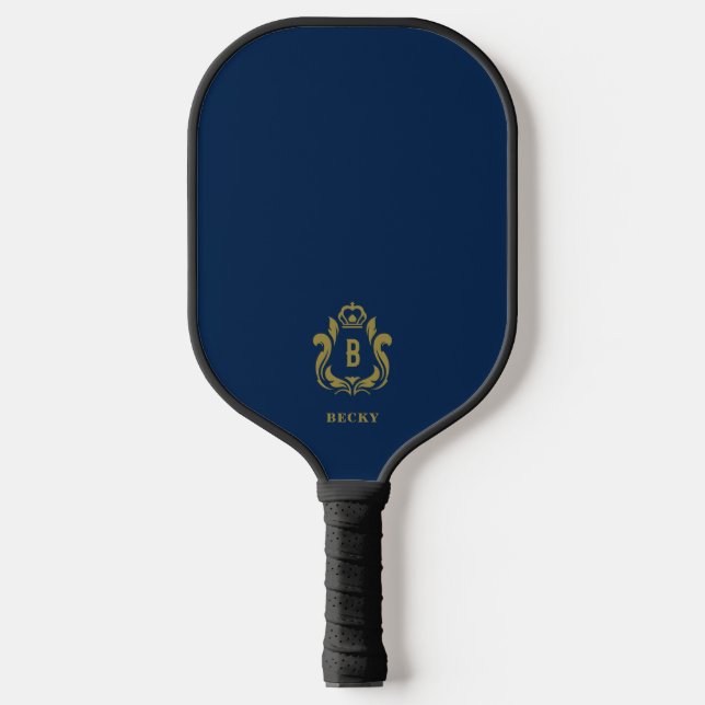 Gold Wappen B Monogram Midnight Blue Pickleball Schläger (Vorderseite)