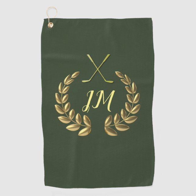 Gold Wappen Personalisiert Monogram Golfhandtuch (Vorderseite)