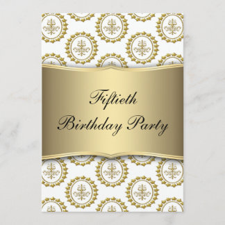 Gold Wappen White Elegant 50. Geburtstag Einladung