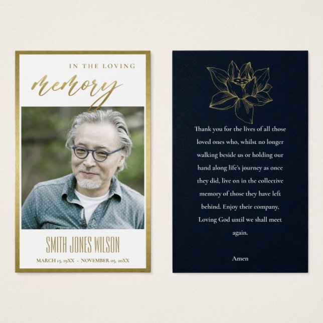 GOLD WASSER LILY FLORAL MEMORIRAL FOTO PRAYER CARD (Vorne & Hinten)