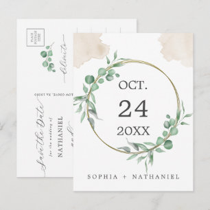 Gold Wasserfarbe Grün Save-the-Date-Postkarte Einladungspostkarte