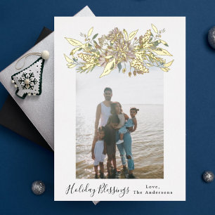 Gold Wasserfarbe Vintag Blumenwein Foto Folien Feiertagskarte