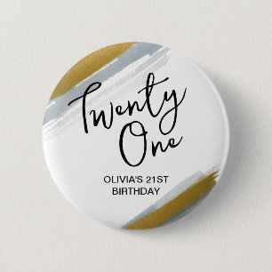 Gold watercolor abstract elegant 21st birthday button