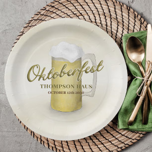 Gold Watercolor Einfaches Oktoberfest-Bier 9" Pappteller