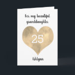 Gold Watercolor Heart 25th Birthday Karte<br><div class="desc">An personalized 25th birthday card for her which feys a gold watercolor heart on the front. You will be able to easily personalize the front of the birthday card with her age and name. This personalized heart 25th birthday card would be a great keepsake for her.</div>
