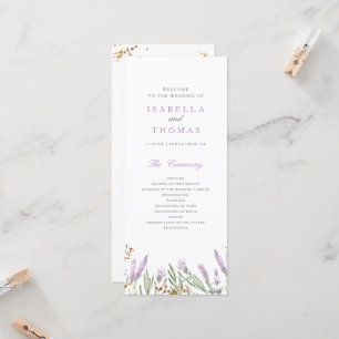 Gold & Watercolor Lavendel Hochzeitsprogramm