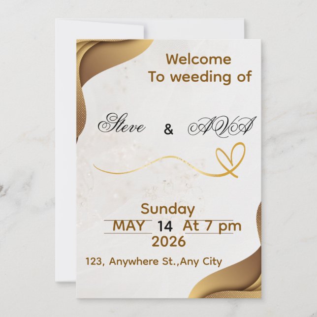 Gold Wave Elegant Wedding Invitation | Soft & Luxu Einladung (Vorderseite)