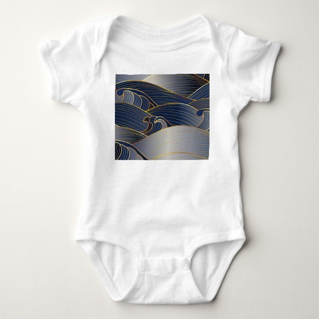 Gold Wave Lines, Abstrakt Vintag. Baby Strampler (Vorderseite)