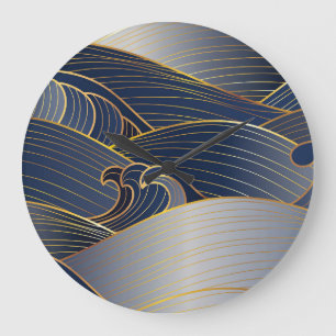 Gold Wave Lines, Abstrakt Vintag. Große Wanduhr