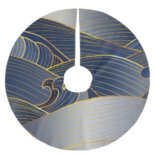 Gold Wave Lines, Abstrakt Vintag. Polyester Weihnachtsbaumdecke