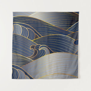 Gold Wave Lines, Abstrakt Vintag. Wandteppich