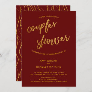 Gold Waves Handschrift Burgundy Red Couples Dusche Einladung