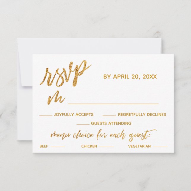 Gold Waves Handschrift White Dinner Optionen RSVP Karte (Vorderseite)